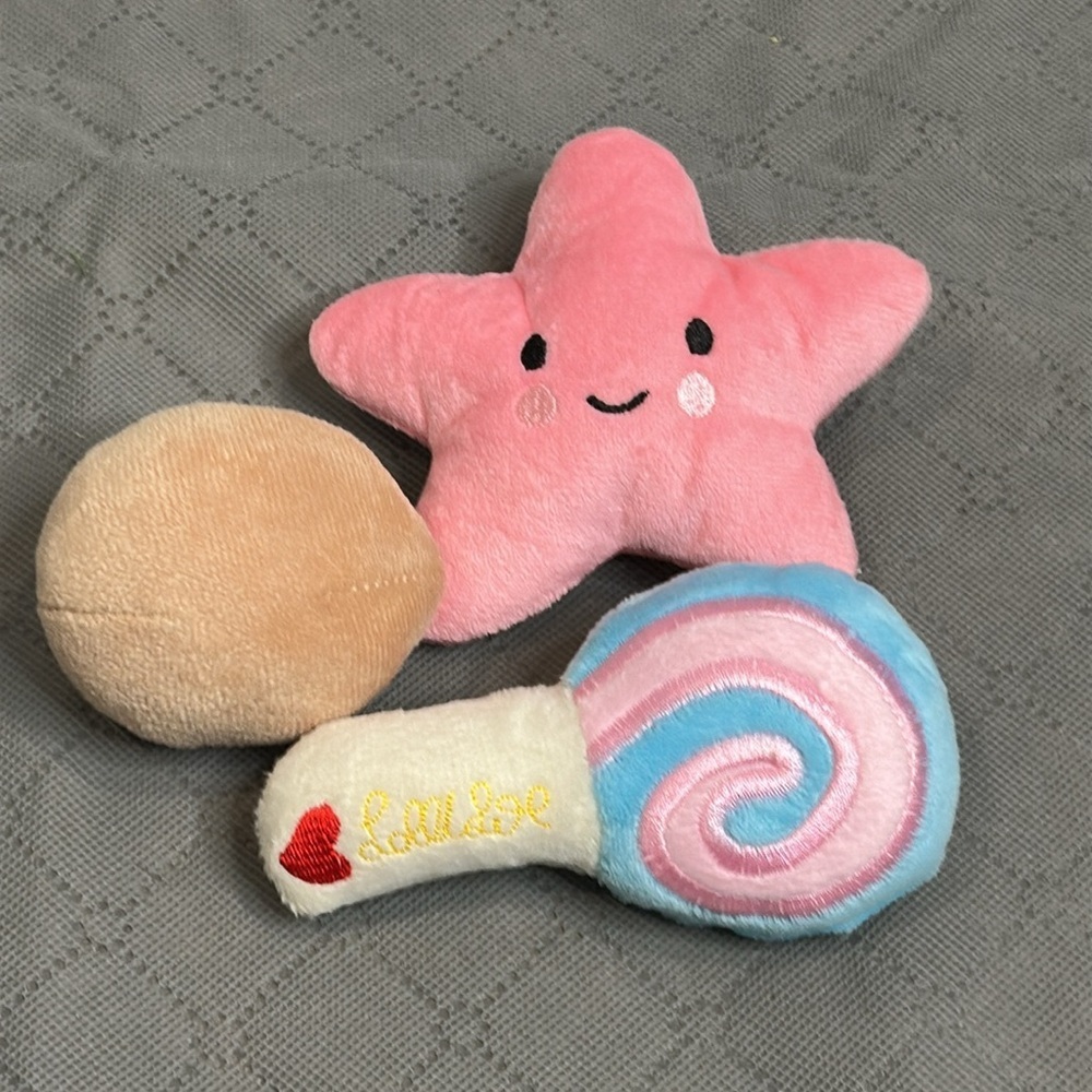 Vibrant Plush Cat Toy Set with Star Rattle Ball & Lollipop toy set of 3 NWT